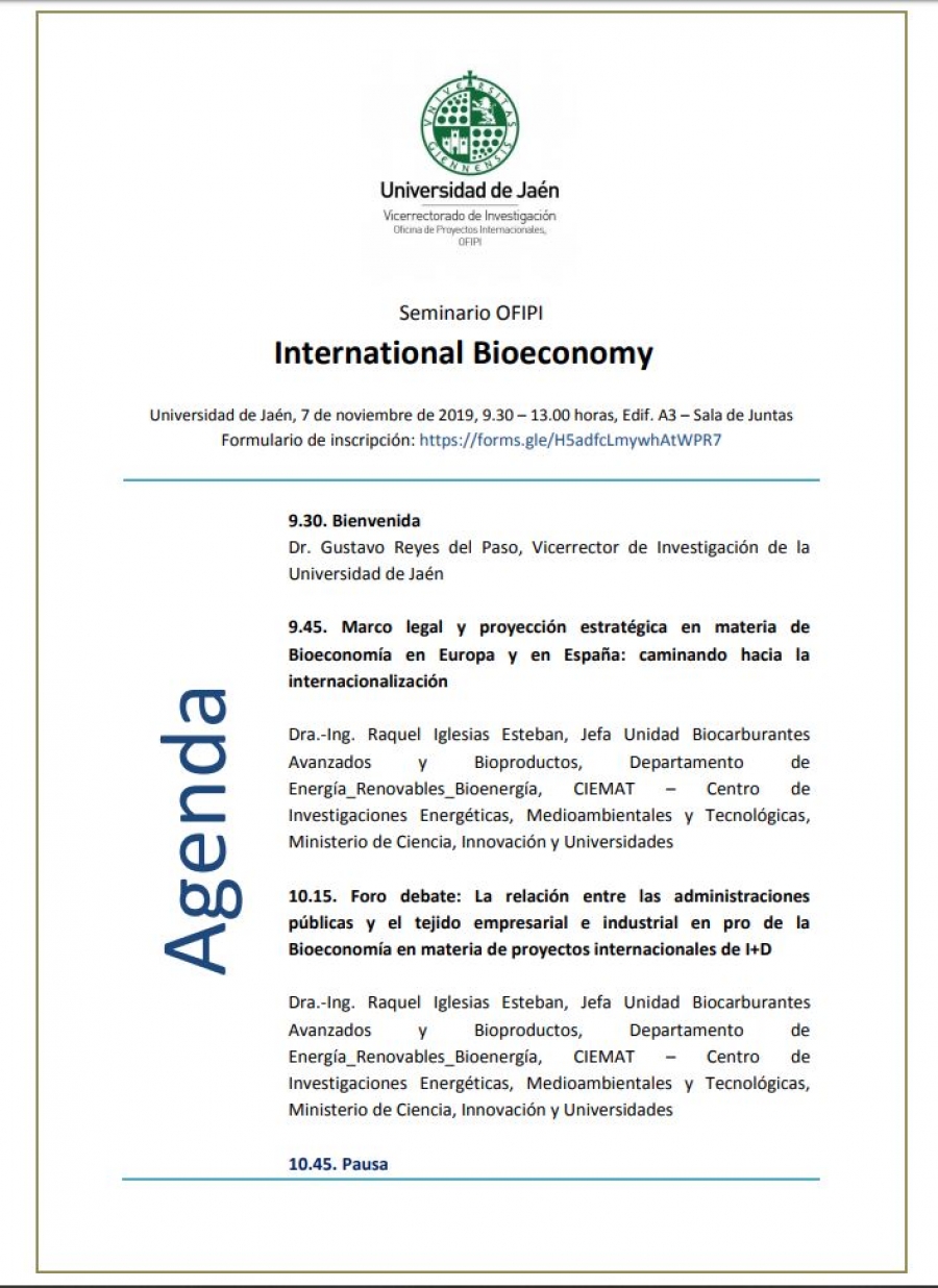 La Universidad de Jaén acoge el Seminario OFIPI sobre 'International Bioeconomy'